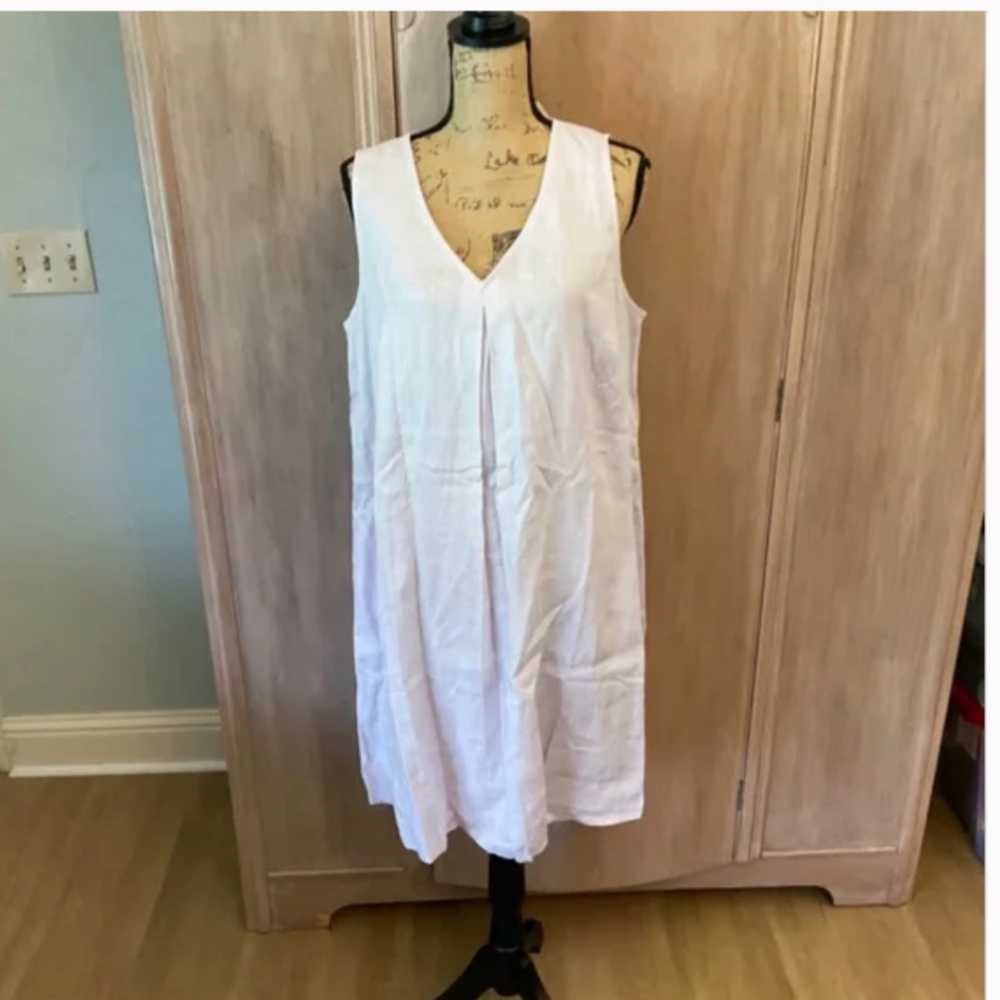 NWT J.Jill Sleeveless pink orchid Linen Dress capsule luxury V Neck Shift Tank L